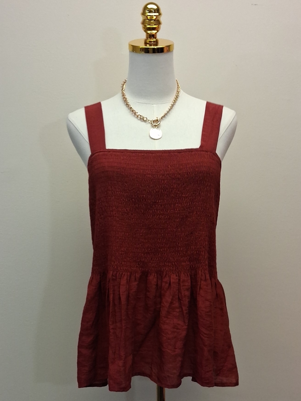 Nanette Lepore Brick Red Smocked Peplum Tank Top Size Medium